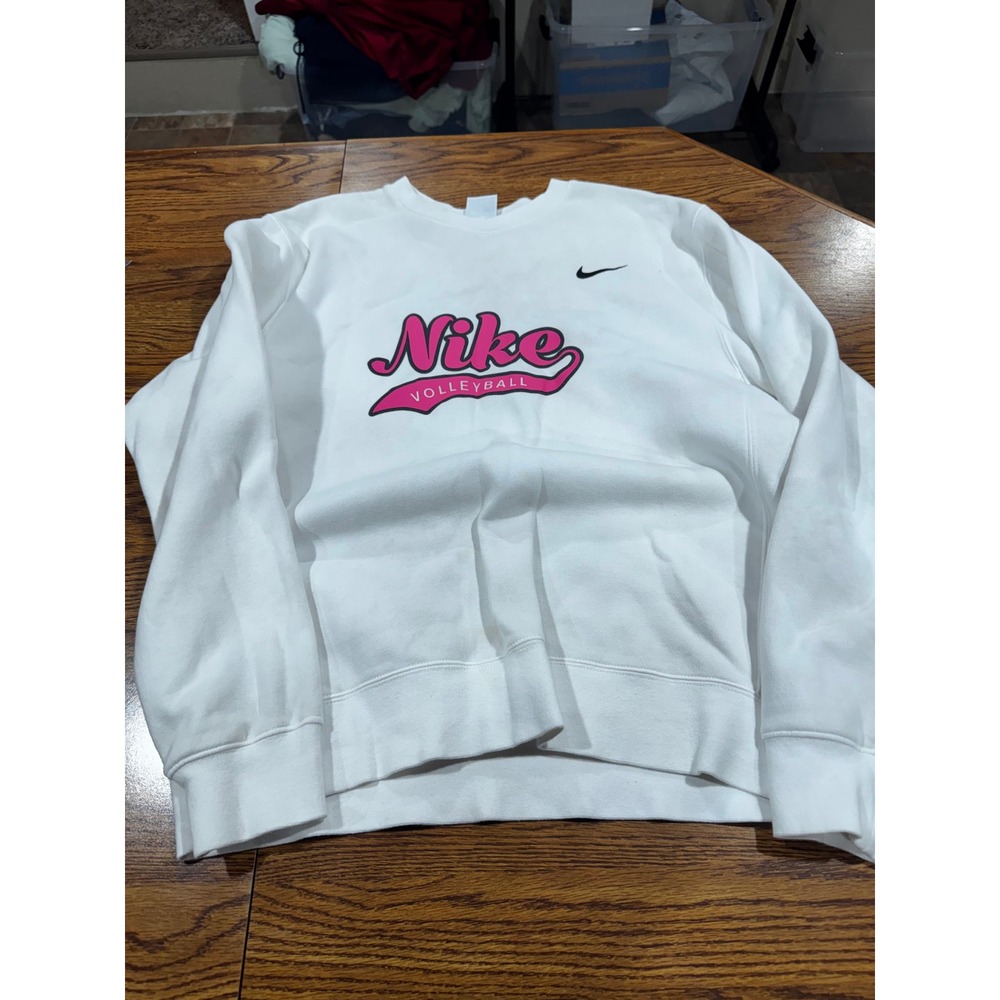 Nike Volleyball Crewneck Sweatshirt Womens Medium‎ White Pink Graphic Pullover